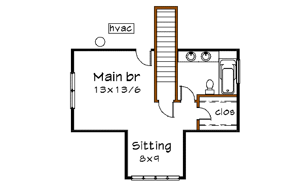 Home Plan - Bungalow stylwe, Craftsman design, front elevation upper level floor plan