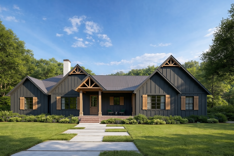 Farmhouse Style House Plan - 3 Beds 2 Baths 1876 Sq/Ft Plan #1117-21 Exterior