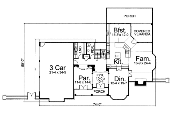 Floor Plan - Main Floor for European House Plan #119-136 - 4 bed, 3.5 bath