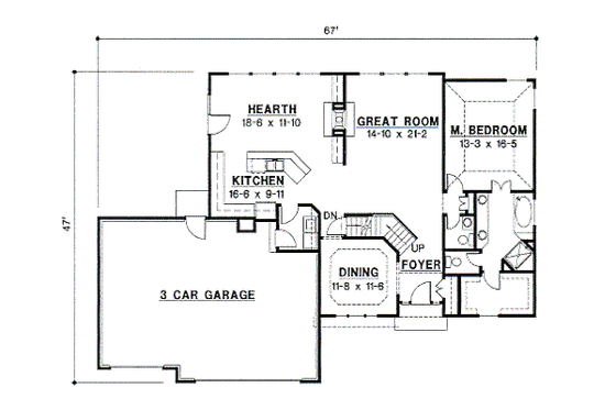 Floor Plan - Main Floor for Traditional House Plan #67-403 - 4 bed, 2.5 bath