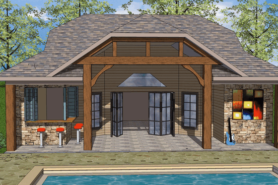 Exterior - Front Elevation for Craftsman House Plan #8-133 - 1 bed, 1 bath