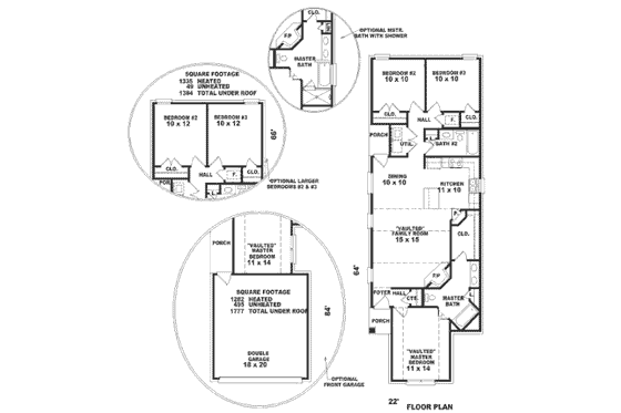 Floor Plan - Main Floor for Southern House Plan #81-184 - 3 bed, 2 bath
