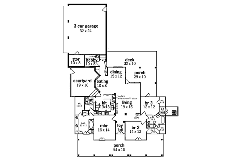 Dream House Plan - Floor Plan - Main Floor for Southern House Plan #45-343 - 3 bed, 2 bath