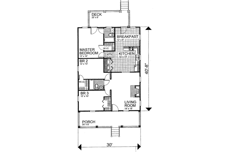 Architectural House Design - Floor Plan - Main Floor for Cottage House Plan #30-196 - 3 bed, 2 bath