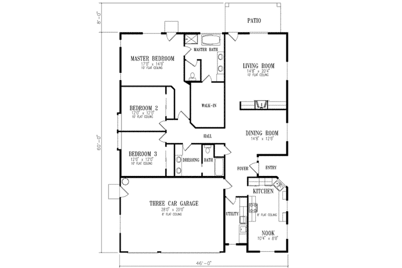 Home Plan - Floor Plan - Main Floor for Adobe / Southwestern House Plan #1-476 - 3 bed, 2 bath