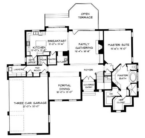European Style House Plan - 5 Beds 3 Baths 4542 Sq/Ft Plan #413-121 ...