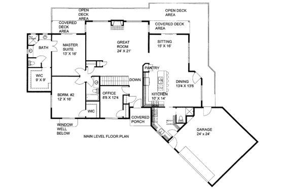 Floor Plan - Main Floor for Bungalow House Plan #117-741 - 3 bed, 3.5 bath