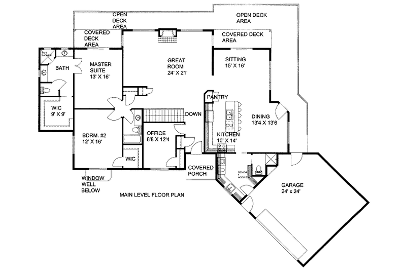 House Blueprint - Floor Plan - Main Floor for Bungalow House Plan #117-741 - 3 bed, 3.5 bath