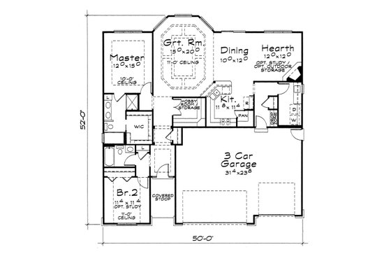 Floor Plan - Main Floor for Craftsman House Plan #20-2115 - 2 bed, 2 bath