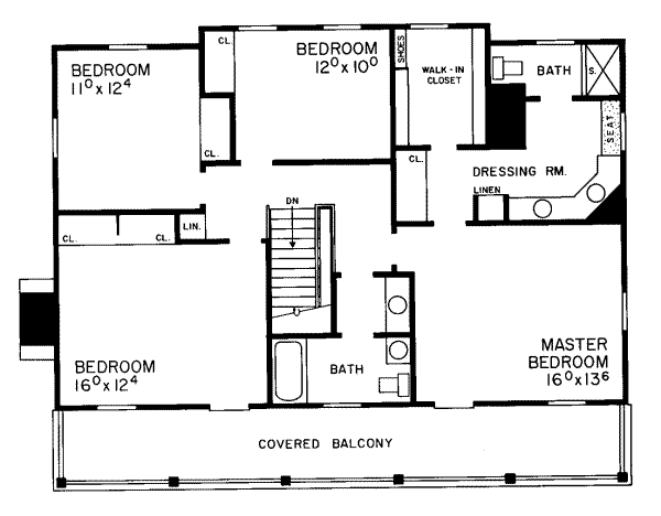 Southern Floor Plan - Upper Floor Plan #72-358