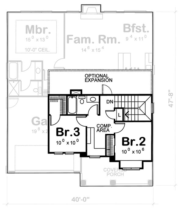 Farmhouse Floor Plan - Upper Floor Plan #20-1221