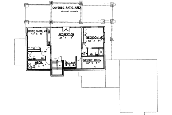 Floor Plan - Lower Floor for European House Plan #117-448 - 3 bed, 3.5 bath