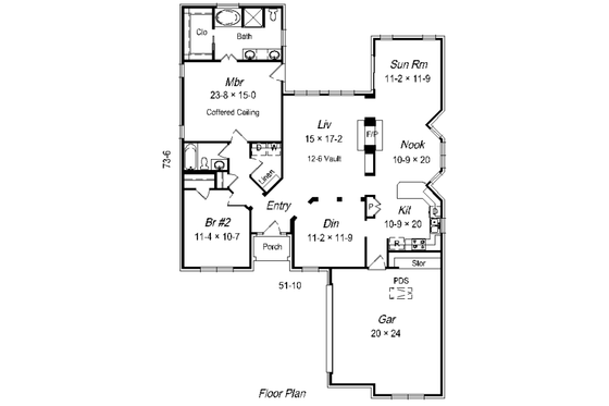 Floor Plan - Main Floor for Cottage House Plan #329-229 - 2 bed, 2 bath