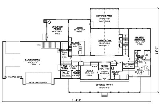 Floor Plan - Main Floor for Farmhouse House Plan #1089-29 - 3 bed, 2.5 bath