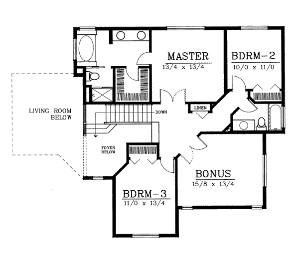 Traditional Floor Plan - Upper Floor Plan #100-224