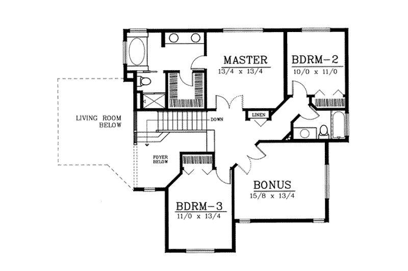 Home Plan - Floor Plan - Upper Floor for Traditional House Plan #100-224 - 3 bed, 2.5 bath