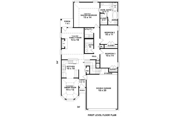 Floor Plan - Main Floor for Traditional House Plan #81-13836 - 3 bed, 2 bath