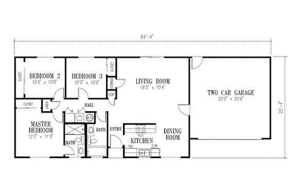 Floor Plan - Main Floor for Ranch House Plan #1-170 - 3 bed, 2 bath