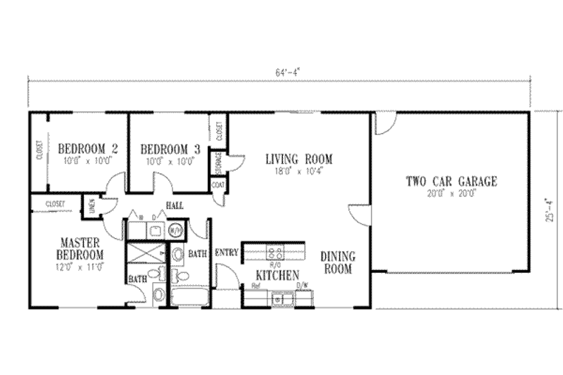 Home Plan - Floor Plan - Main Floor for Ranch House Plan #1-170 - 3 bed, 2 bath