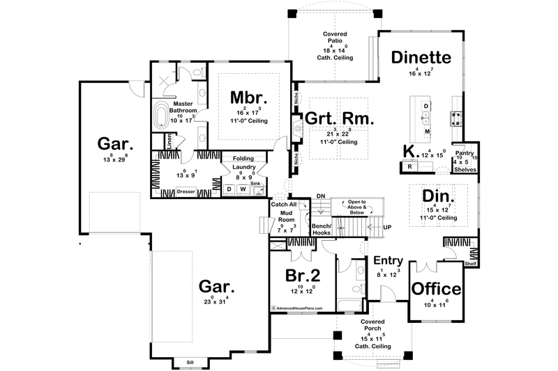 House Plan Design - Floor Plan - Main Floor for Cottage House Plan #455-541 - 4 bed, 3 bath