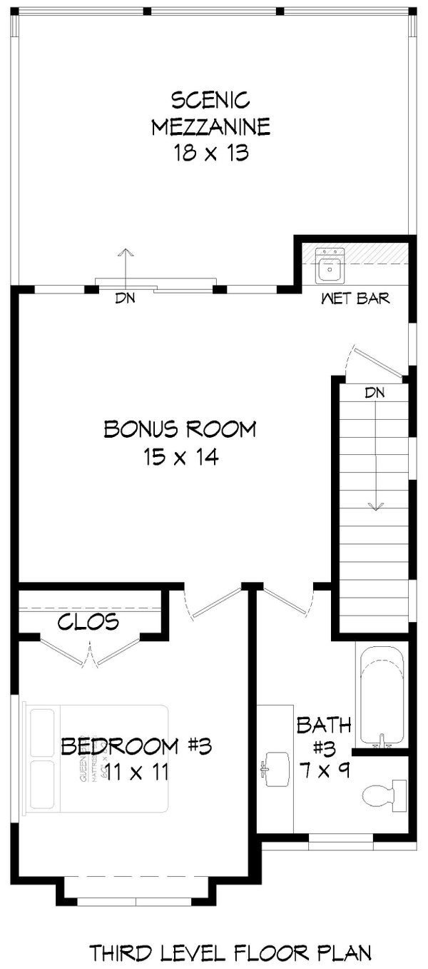 Contemporary Floor Plan - Upper Floor Plan #932-1042