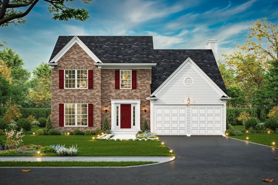 Exterior - Front Elevation 3 for Colonial House Plan #54-712 - 4 bed, 2 bath