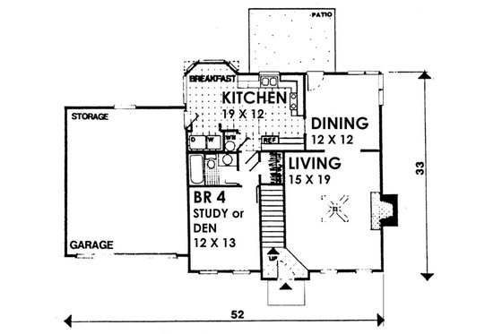 Floor Plan - Main Floor for Colonial House Plan #30-206 - 4 bed, 3 bath