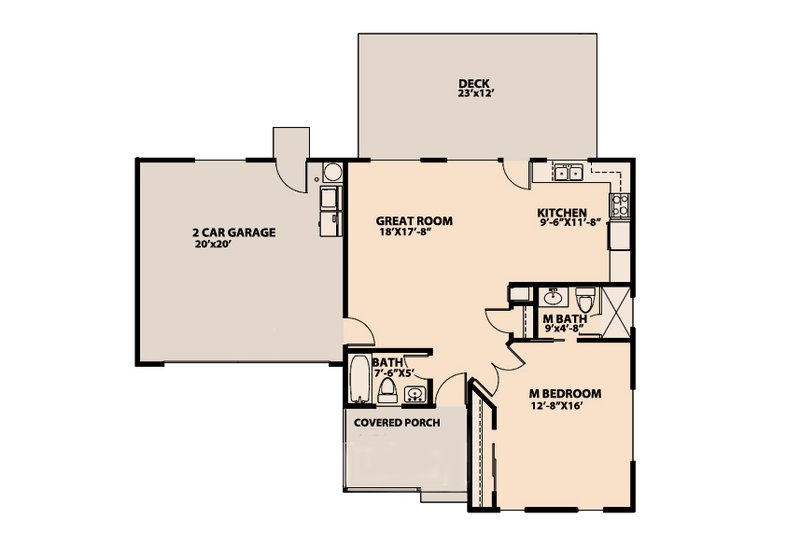 Architectural House Design - Floor Plan - Main Floor for Craftsman House Plan #515-10 - 1 bed, 2 bath