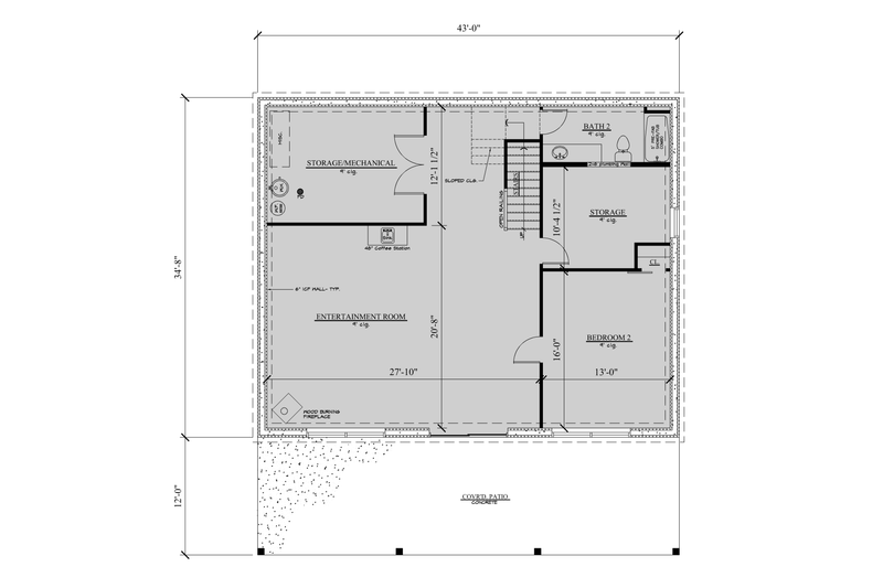 Architectural House Design - Floor Plan - Lower Floor for Modern House Plan #123-126 - 2 bed, 2.5 bath