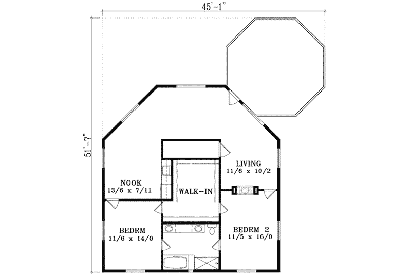 Dream House Plan - Floor Plan - Upper Floor for Mediterranean House Plan #1-1460 - 2 bed, 1 bath
