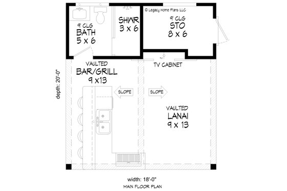 Floor Plan - Main Floor for Craftsman House Plan #932-745, 1 bath