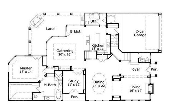 Floor Plan - Main Floor for European House Plan #411-651 - 4 bed, 4.5 bath