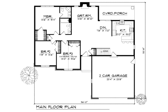 Floor Plan - Main Floor for Traditional House Plan #70-158 - 3 bed, 2 bath