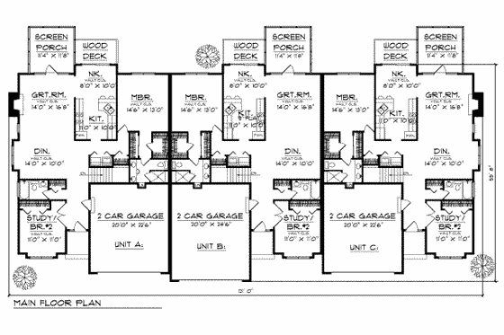 Floor Plan - Main Floor for Traditional House Plan #70-753 - 2 bed, 2 bath