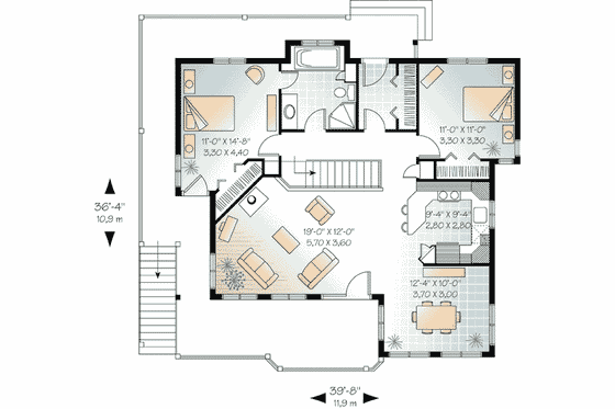 Floor Plan - Main Floor for Traditional House Plan #23-454 - 2 bed, 1 bath