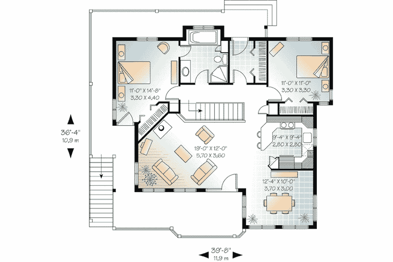 Home Plan - Floor Plan - Main Floor for Traditional House Plan #23-454 - 2 bed, 1 bath