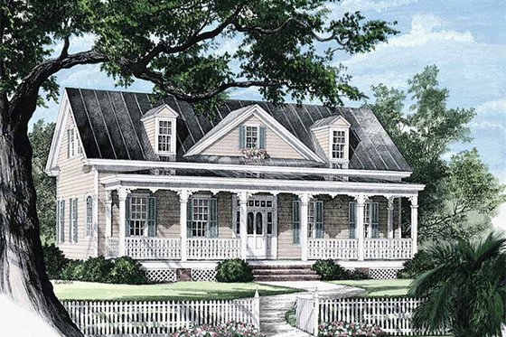 Exterior - Front Elevation 1 for Southern House Plan #137-208 - 3 bed, 2 bath