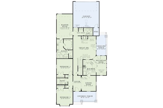 Floor Plan - Main Floor for Craftsman House Plan #17-2411 - 3 bed, 2 bath
