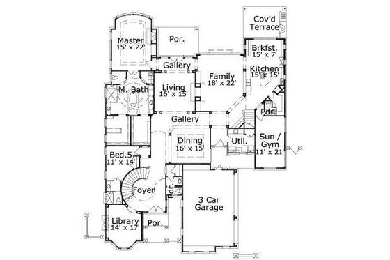 Floor Plan - Main Floor for European House Plan #411-841 - 4 bed, 4.5 bath
