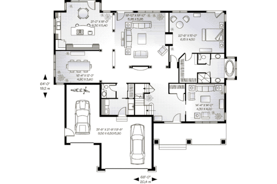 Floor Plan - Main Floor for Traditional House Plan #23-539 - 4 bed, 3.5 bath