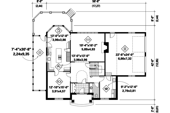 Floor Plan - Main Floor for European House Plan #25-4774 - 3 bed, 2 bath