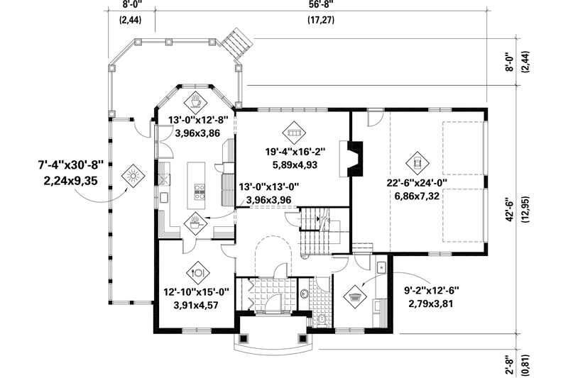 Dream House Plan - Floor Plan - Main Floor for European House Plan #25-4774 - 3 bed, 2 bath