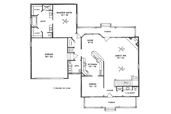 Floor Plan - Main Floor for Country House Plan #14-211 - 3 bed, 2.5 bath