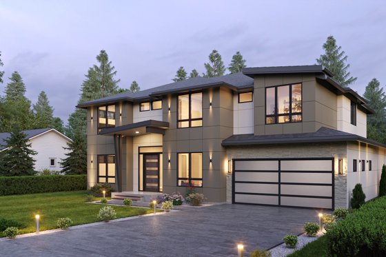 Exterior - Front Elevation 4 for Contemporary House Plan #1066-224 - 4 bed, 4.5 bath