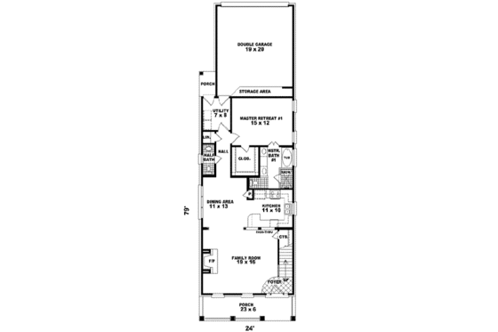 Floor Plan - Main Floor for Southern House Plan #81-463 - 3 bed, 2.5 bath