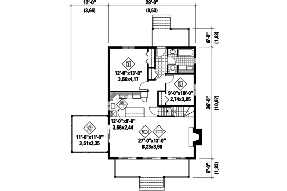 Floor Plan - Main Floor for Cabin House Plan #25-4291 - 4 bed, 1 bath