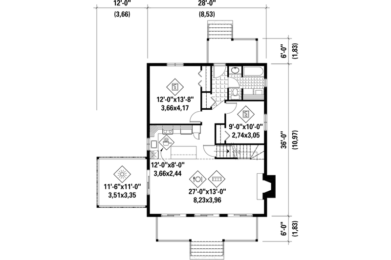 Home Plan - Floor Plan - Main Floor for Cabin House Plan #25-4291 - 4 bed, 1 bath