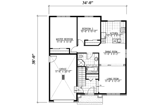 Floor Plan - Main Floor for Traditional House Plan #138-245 - 2 bed, 1 bath