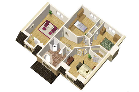 Floor Plan - Upper Floor 1 for European House Plan #25-4680 - 3 bed, 1 bath