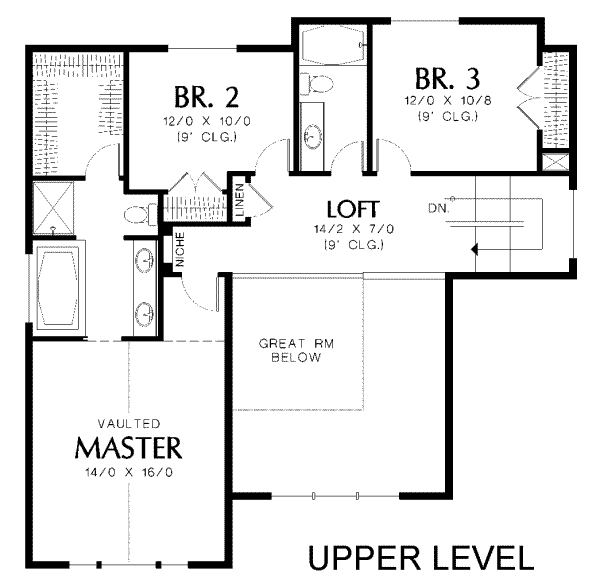 Contemporary Floor Plan - Upper Floor Plan #48-156